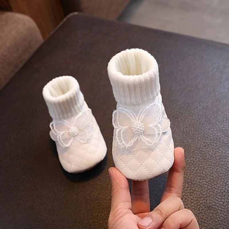 Cute Butterfly Infant Girl Soft Sole Slip On Shoes for 0-1 Years Anti Slip Non Drop Foot Covers Spring Fall Baby Socks