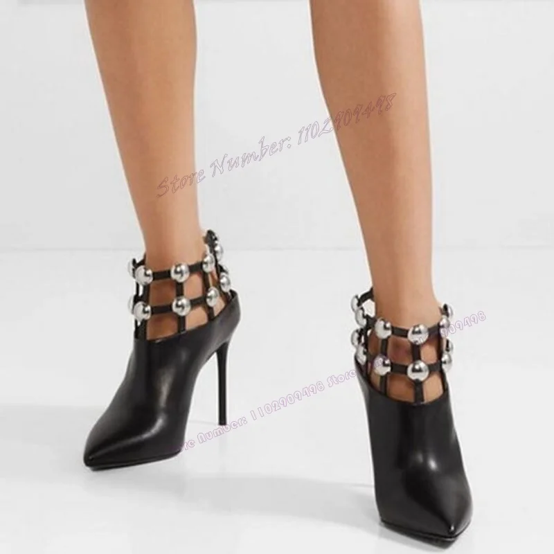 

Black Holloe Out Metal Buckle Ankle Boots Pointed Toe Shoes for Women Stilettos High Heels Runway Shoes 2023 Zapatos Para Mujere