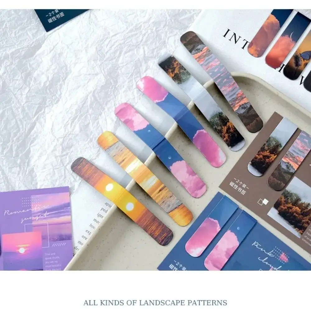 2Pcs Creative Landscape Magnetic Bookmarks Funny Cute Book Page Clips DIY Stationery Separator Pages Tags