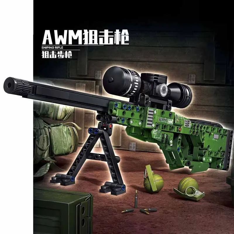 Military Modern Sniper Rifle AWM Gun Assemble Model WW2 Building Blocks PUBG Soldier DIY Sets Dolls Brick Children Toys Gifts