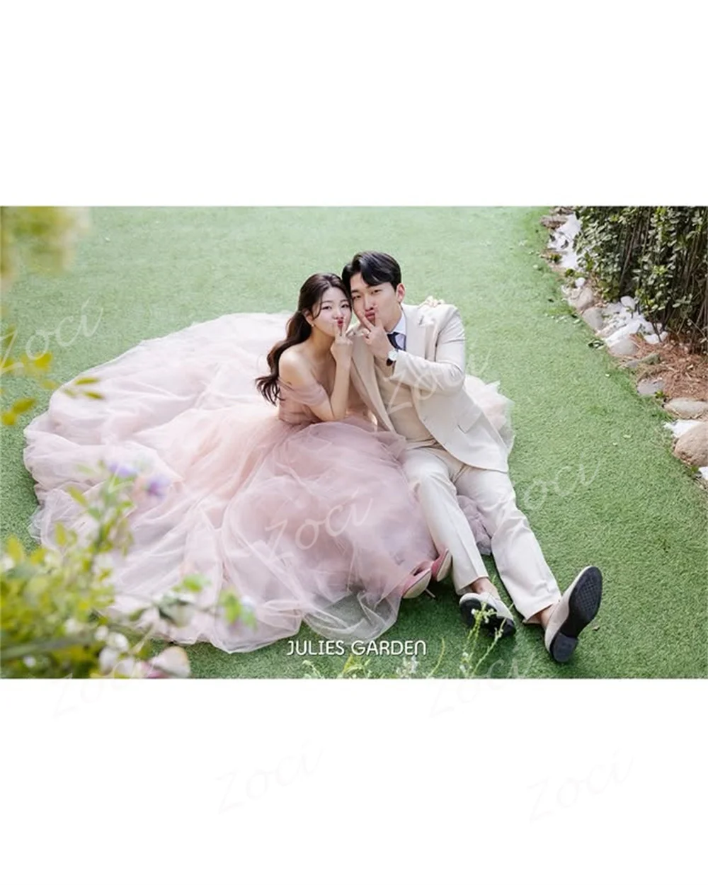 Zoci Princess فساتين زفاف كورية وردية أحمر الخدود على شكل قلب من التل اللامع على شكل حرف A صور مخصصة للتصوير فستان استقبال العروس #3