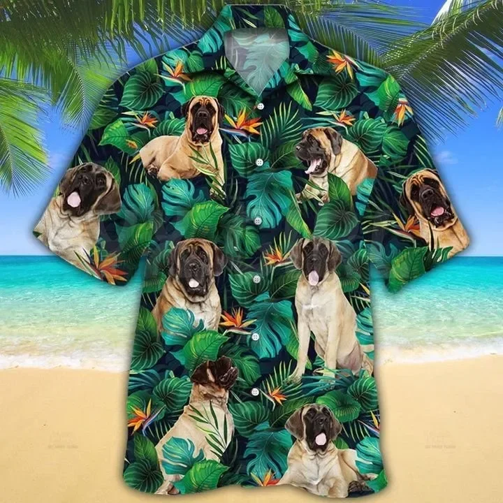English Mastiff Sunflower Watercolor  3D All Over Printed Hawaiian Shirt Men's For Women's Harajuku Casual Shirt Unisex