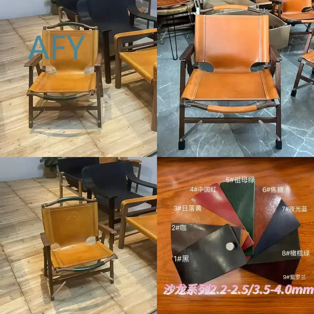 Kermit Chair for Outdoor Camping Folding Portable Chair for Walnut Ash Wood Exposed Frame with Real Saddle Leather Seat