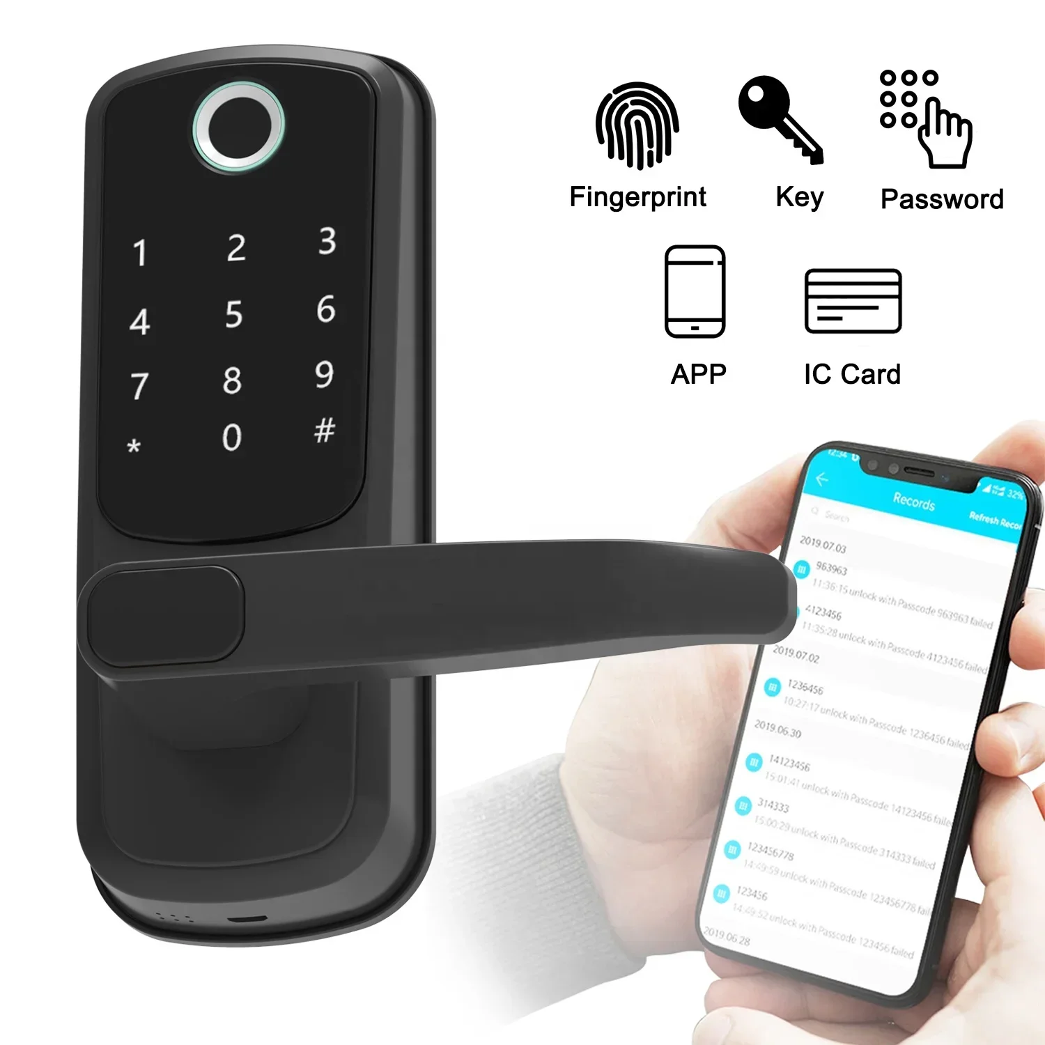 High Safety Wifi App Intelligent Waterproof Fingerprint Virtual Password Smart Door Lock