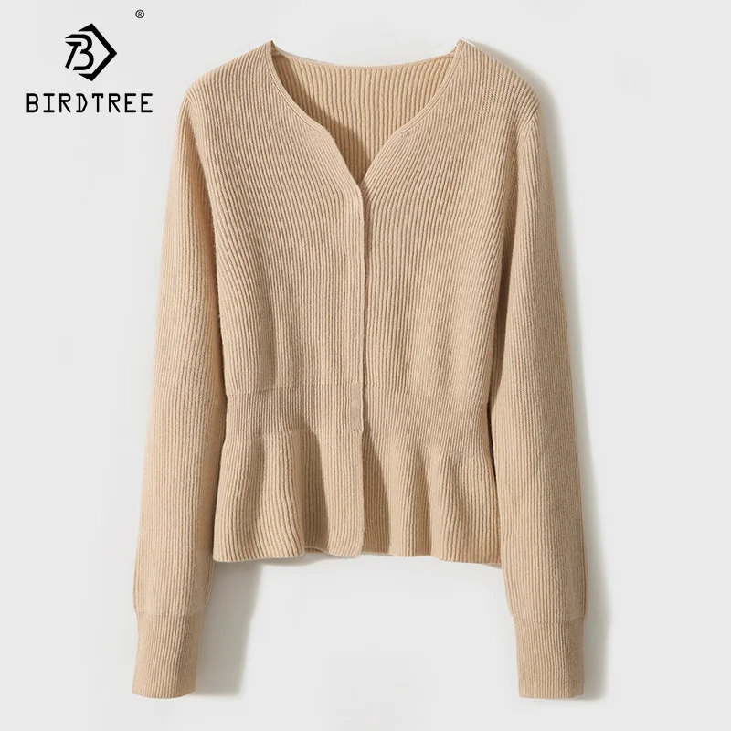 

Birdtree-Woman 2024 Elegant Cardigan, 90% Wool 10% Cashemere, V-Neck, Fashion OL Sweater, Autumn Winter Knitted Coat C49016QM