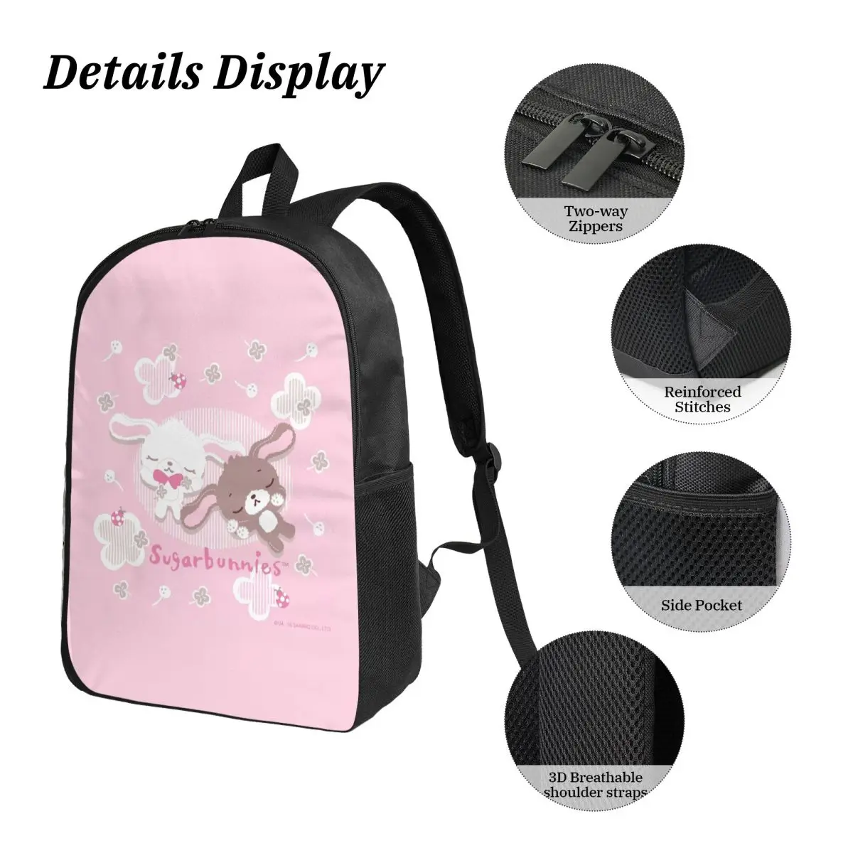 Zaino Sugarbunnies Studente Ragazzi Ragazze BookBag Borsa da scuola Borse a tracolla per computer Borsa da pranzo isolata 3ps Astuccio