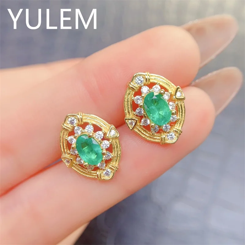 YULEM 4x6mm Nautral Emerald with Silver 925 for Office Women Daily Wear Fine Jewelry Earrings