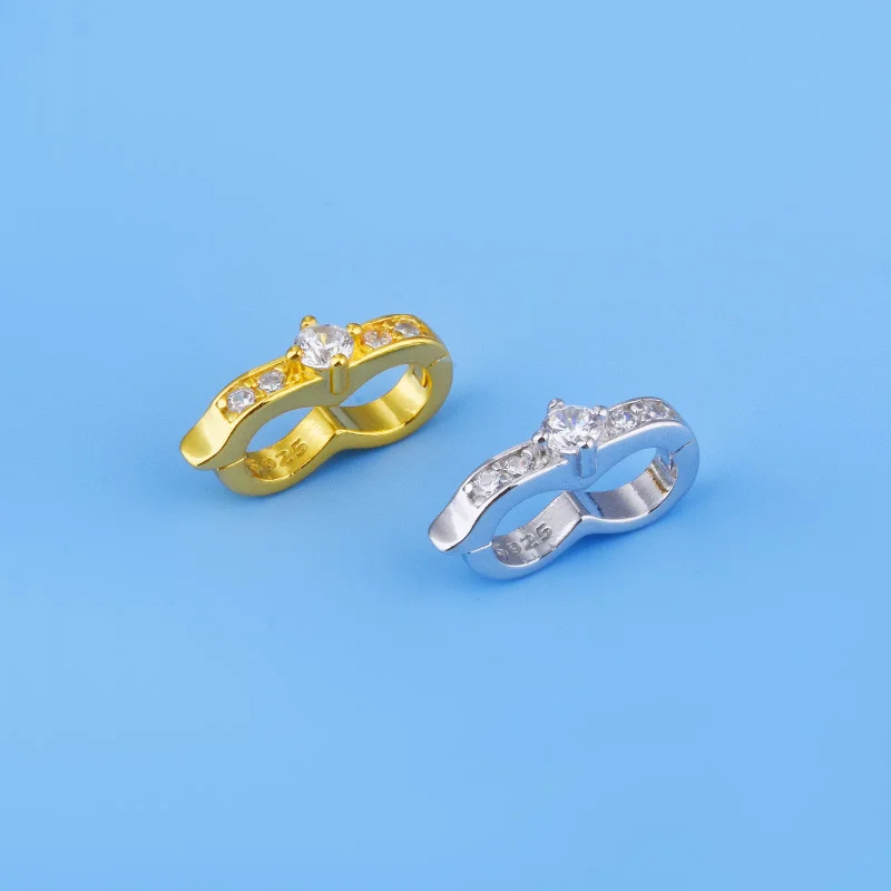 S925 Pure silver zircon pearl clip Manual diy double row bead clip can be opened and removed fixed buckle