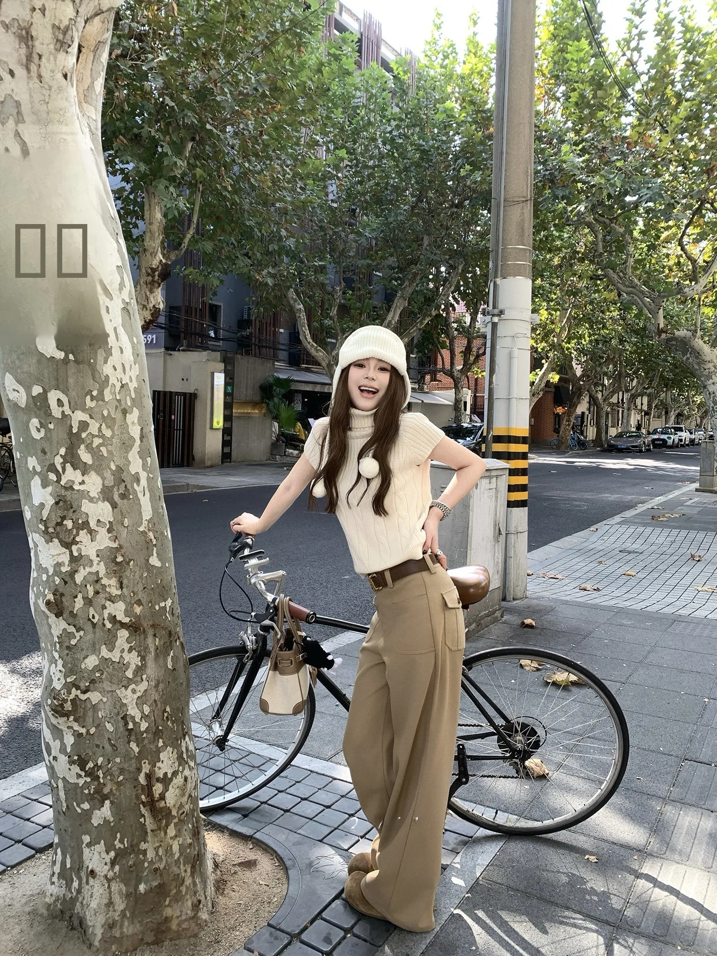 

Khaki Woolen Suit Pants Women's Straight Leg Wide Leg Pants High Waist Long Pants Commute Sle Regular Thin Winter Coll...