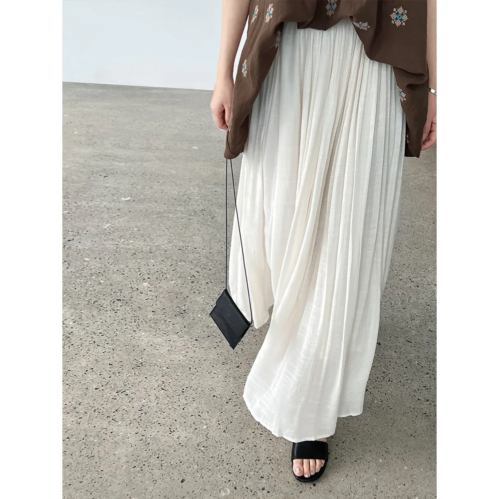 

Ele плиссированная юбка с высокой талией и поясом, летняя модная утягивающая юбка-миди свободного кроя, хлопковая повседневная женская юбка