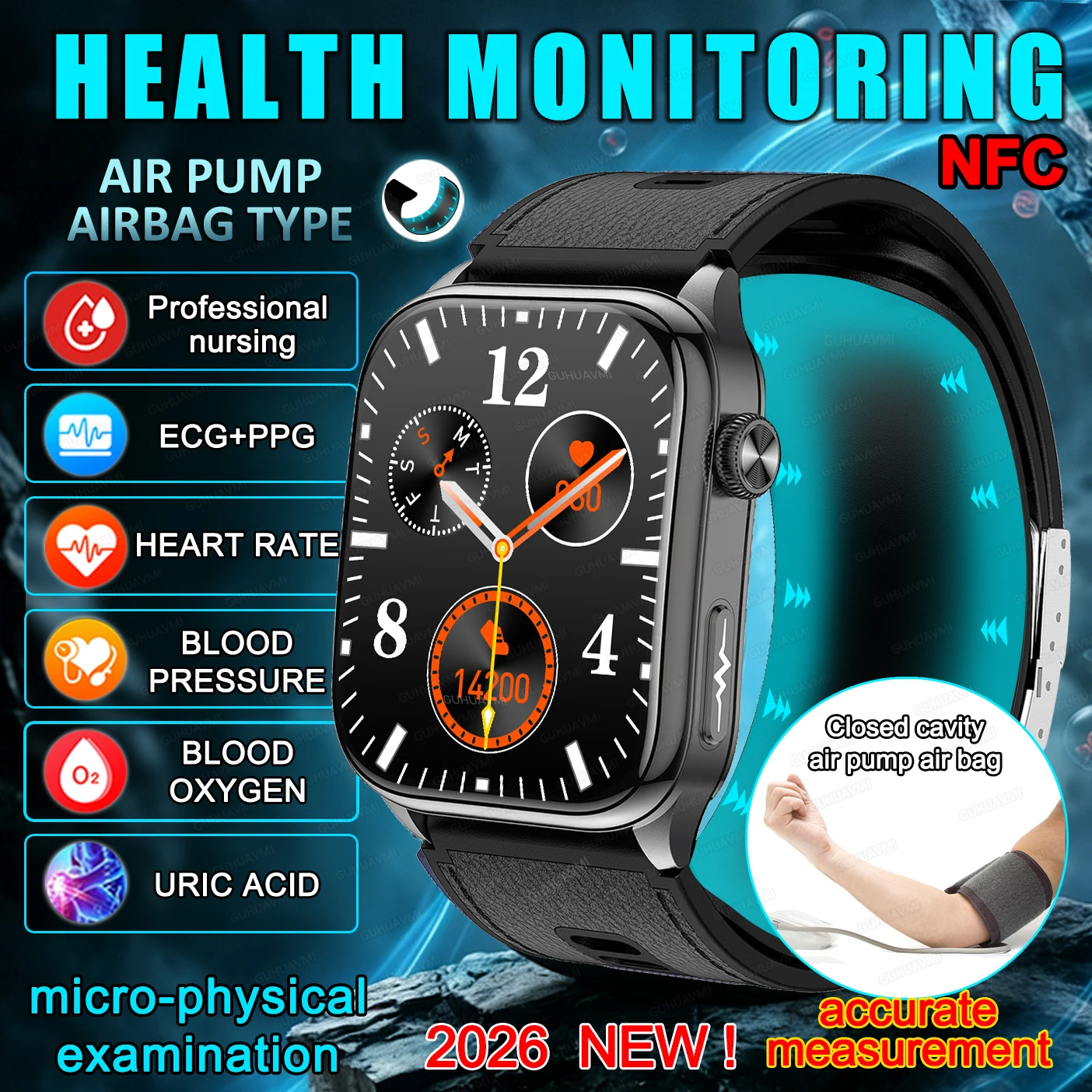 

Smartwatches ECG Air Pump Blood Pressure watch Blood oxygen Sport FitnessTracking Women Men NFC Smart Watch Men for Android iOS