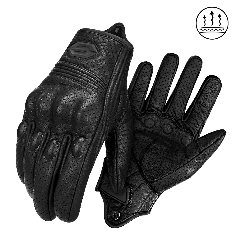 ​ Vintage lederen motorhandschoenen Zomer ademende unisex bikerhandschoenen met antislip ventilatieontwerp Motorrithandschoen