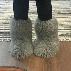 Popular Winter Customized height boots Luxury Fur Boots Women Round Toe Mongolian Fur Boots Shoes Women Snow Fur Long  Boots