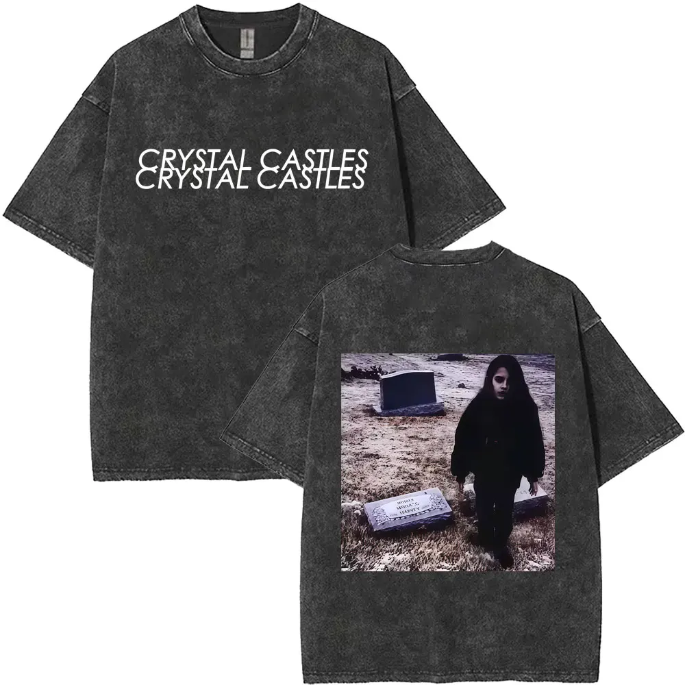 Washed Vintage Crystal Castles Music Album II Double Sided Print T-shirt Men Gothic Punk T Shirt Men's Oversized Cotton T-shirts