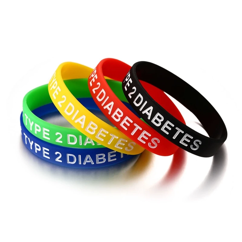 R2LE 5PCS Silicone Medical ID Wristband Type 1/2 Diabetic Emergency Bracelet Unisex Men Women Waterproof Rubber Bands 7.5’’