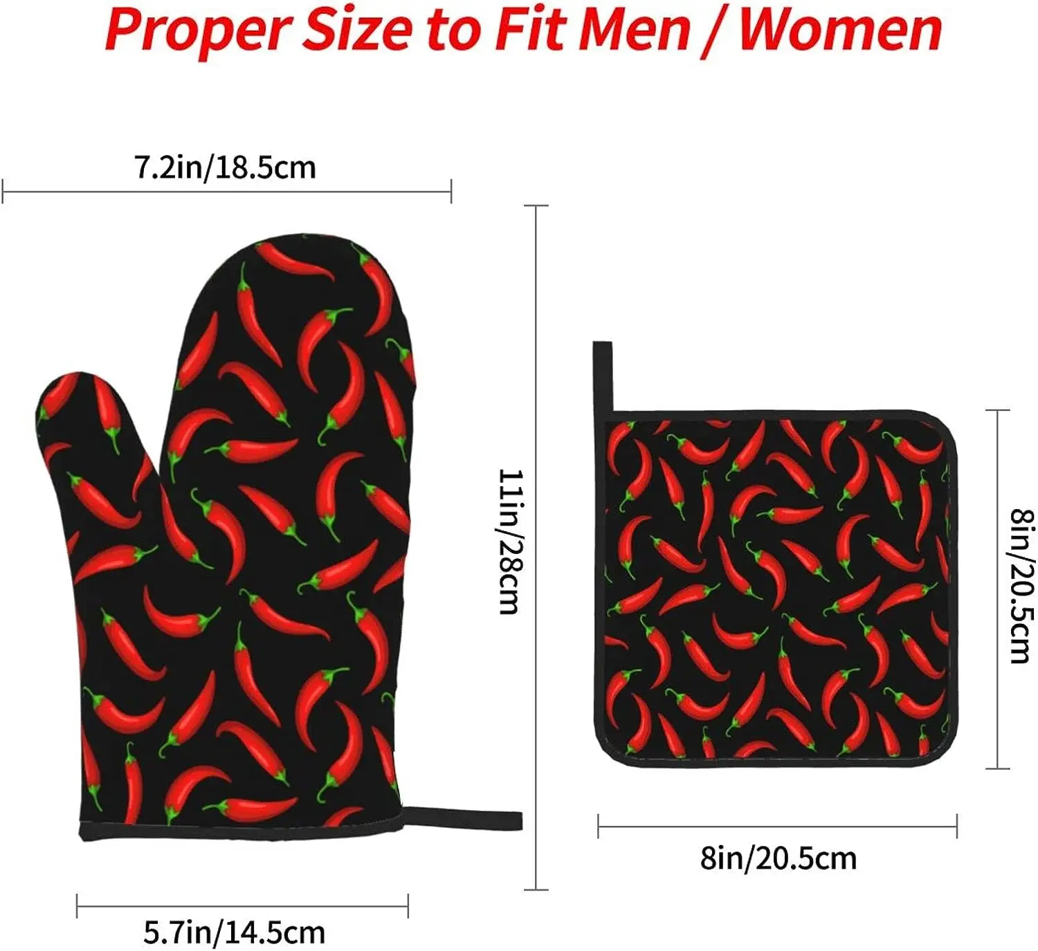 Chili Peppers Pattern Oven Mitts and Pot Holders Sets of 4 Kitchen Mitts Heat Resistant Gloves for Kitchen Baking Grilling BBQ