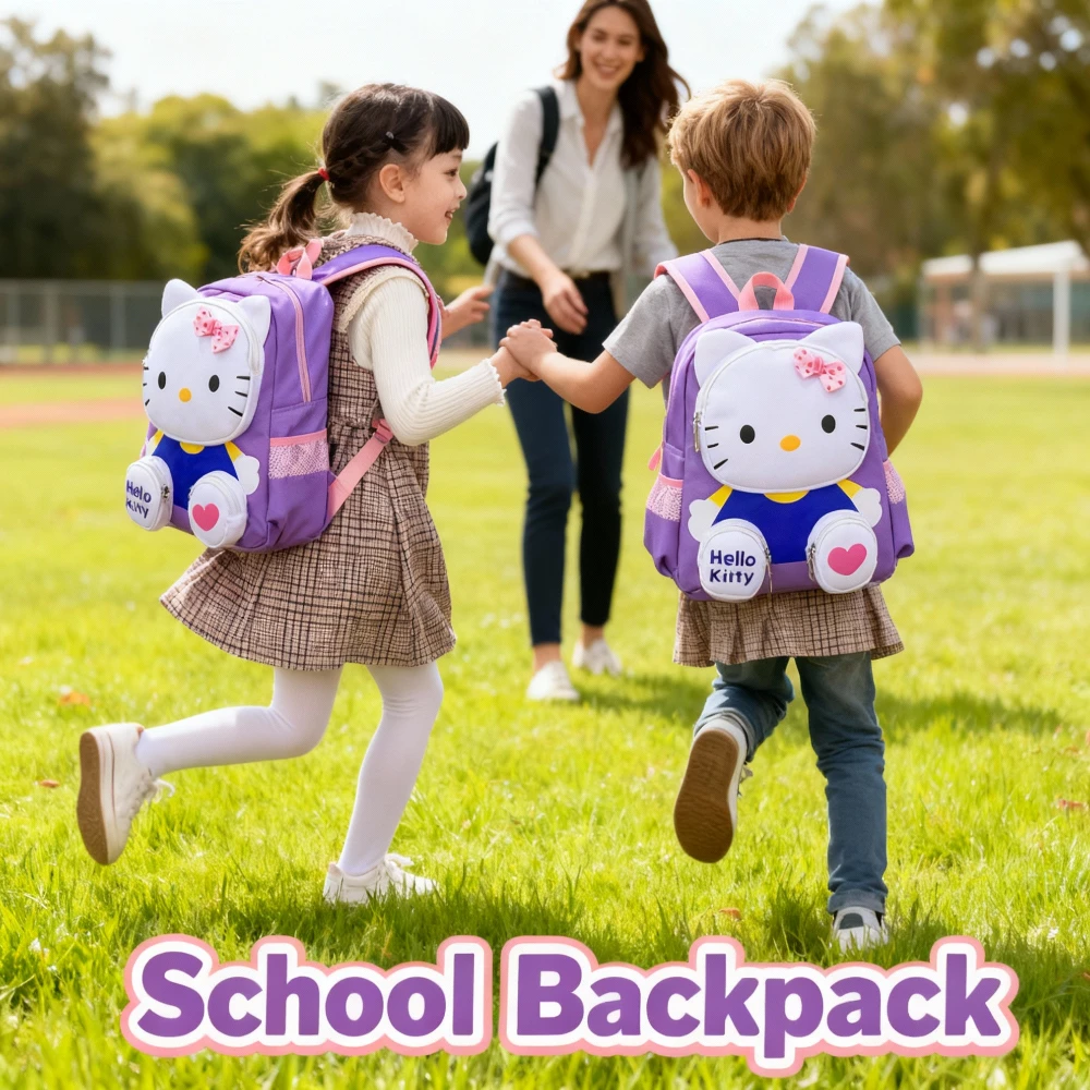 حقيبة ظهر سانريو هالو كيتي للأطفال حقيبة مدرسية كرتونية للفتيات أنيقة وخفيفة الوزن لرياض الأطفال الصغار حقيبة ظهر مزدوجة الكتف