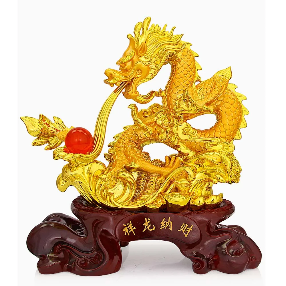 Asia HOME shop company Bring wealth money ZHAO CAI GOOD LUCK Royal Dragon FENG SHUI Statue Home store Company mascot talisman