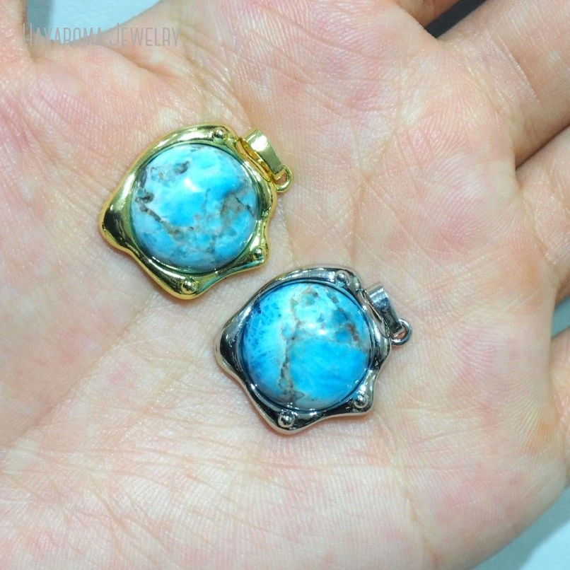 12Pcs Color Semi-precious Stone Apatite Wholesale Geometric Free Form Jewelry Pendant PM49600