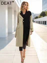 DEAT Fashion Women Trench Coat Notched Collar Single Breasted Asymmetric Patchwork Sashes Windbreaker Autumn 2024 New 17A933H