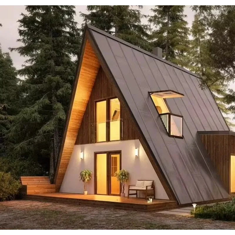 Casa Contenedor con Estructura Triangular, Cabaña Pequeña, Casa Triangular de Lujo, Casa Contenedor Modular Prefabricada en Forma de A