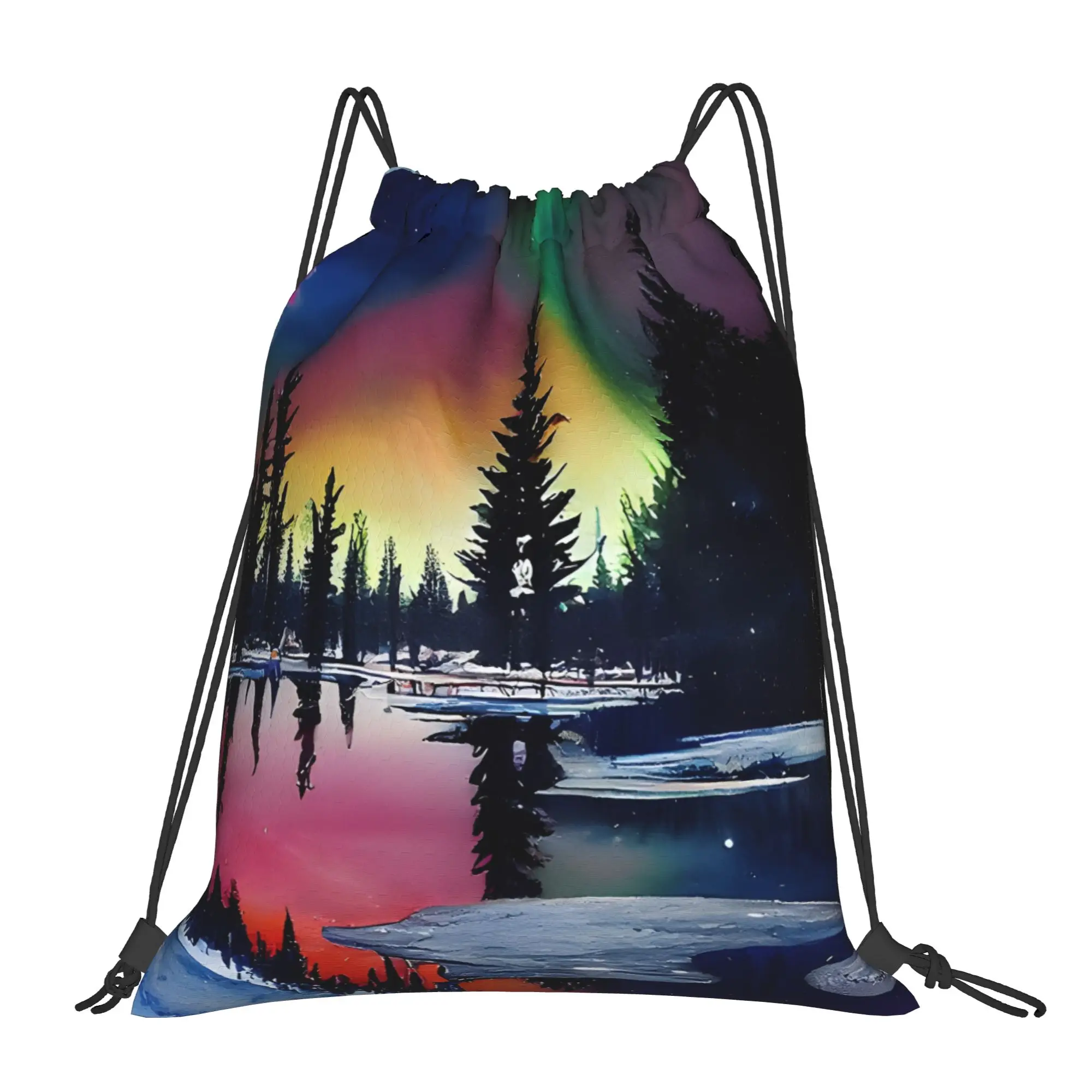 Trippy Landscape Winter Aurora I Portable Travel Riding gym Drawstring Bags Cool gift Storage Backpacks