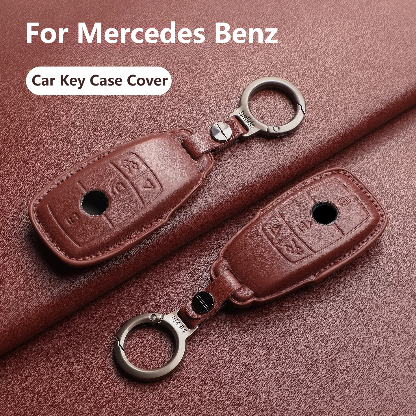 

For Mercedes Benz E Class GLC CLA W222 W223 W212 W204 AMG 4 Button Genuine Leather Remote Car Key Case Cover Holder Accessories