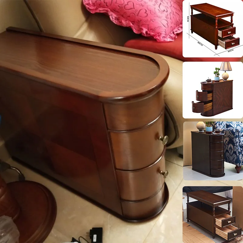 

American solid wood side cabinet, sofa side cabinet, European-style living room, small coffee table, narrow storage cabinet