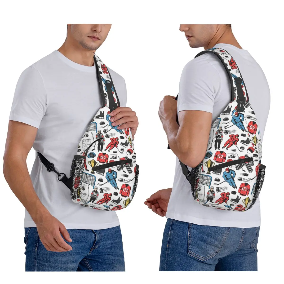 Ice Hockey Players On Rink Chest Bag Men Sling Crossbody Backpack Chest Bag Traveling Hiking Daypack Shoulder Bag
