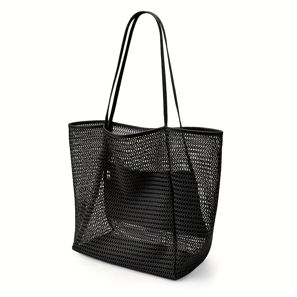 Große Strandtasche für Damen - Robuste Polyester-Schultertasche mit offenem Oberteil für Reisen und Einkaufen – Detail 9