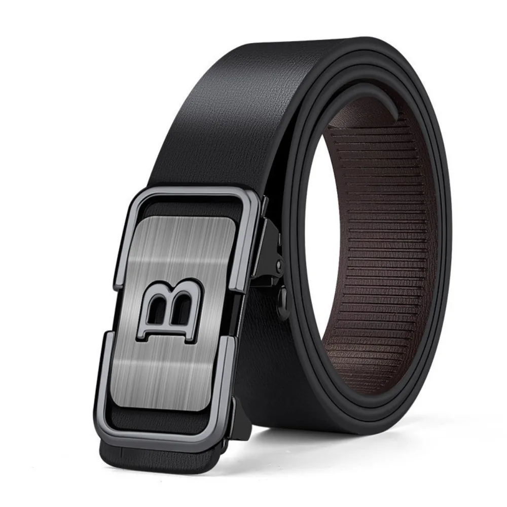 新しいファッションメンズベルト歯のない自動バックルベルト合金レターボタンビジネスファッション高品質メンズストラップ