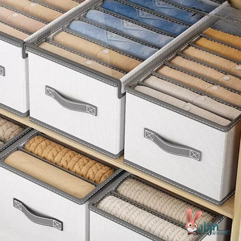 Cotton Linen Clothing Storage Bag Pants Organizer Box Multi-Compartment Home Storage Basket for Wardrobe Closet