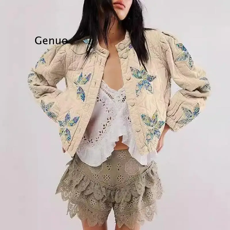 

2025 European and American Autumn and Winter Maple Leaf Embroidered Women's Coat Cotton Jacket