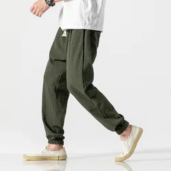 Pantalon sarouel Style chinois pour homme, Streetwear décontracté, en coton et lin, survêtement longueur cheville, S-4XL