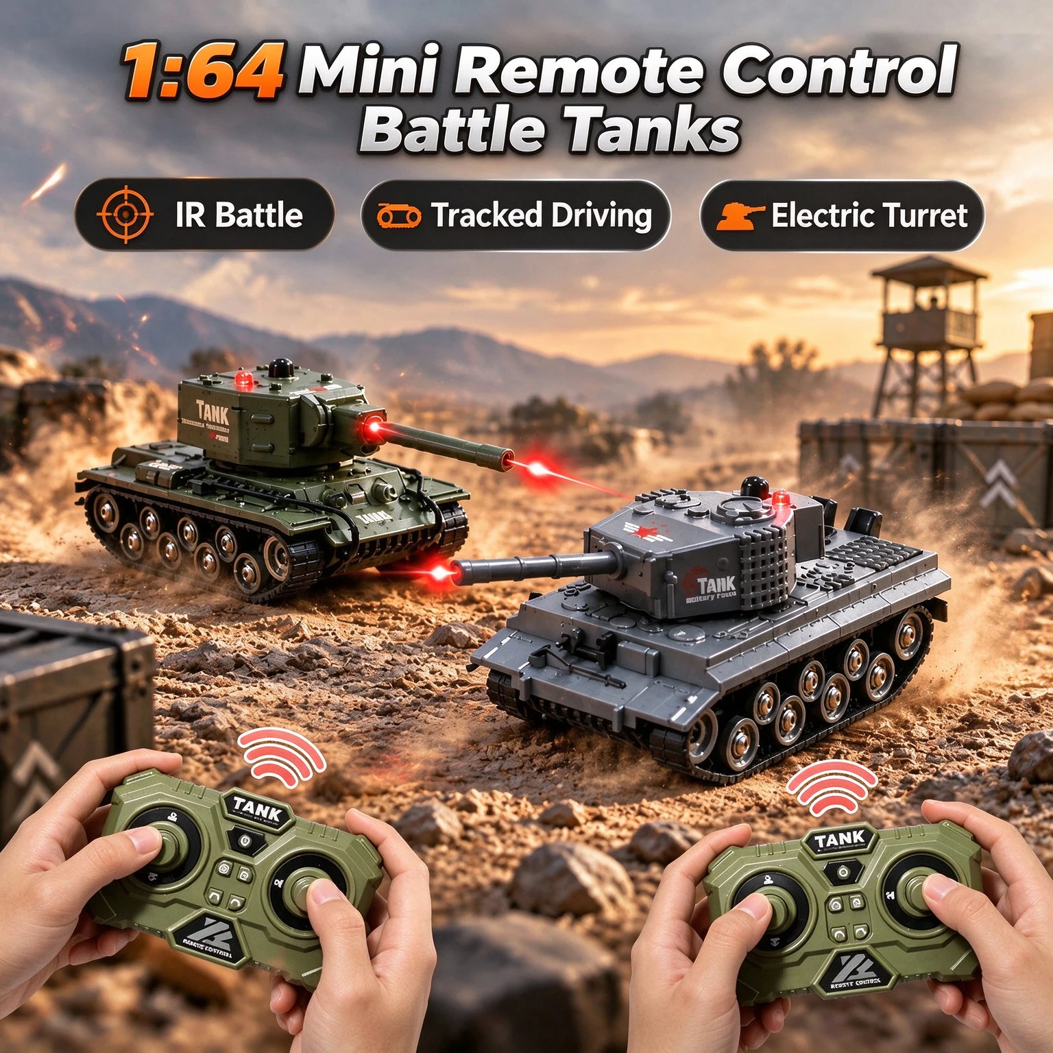 RC Battle Tank, Infrared Combat Tracked Car with Thick Rubber Tracks, Climbing Toy Gift for Boys  ﻿
