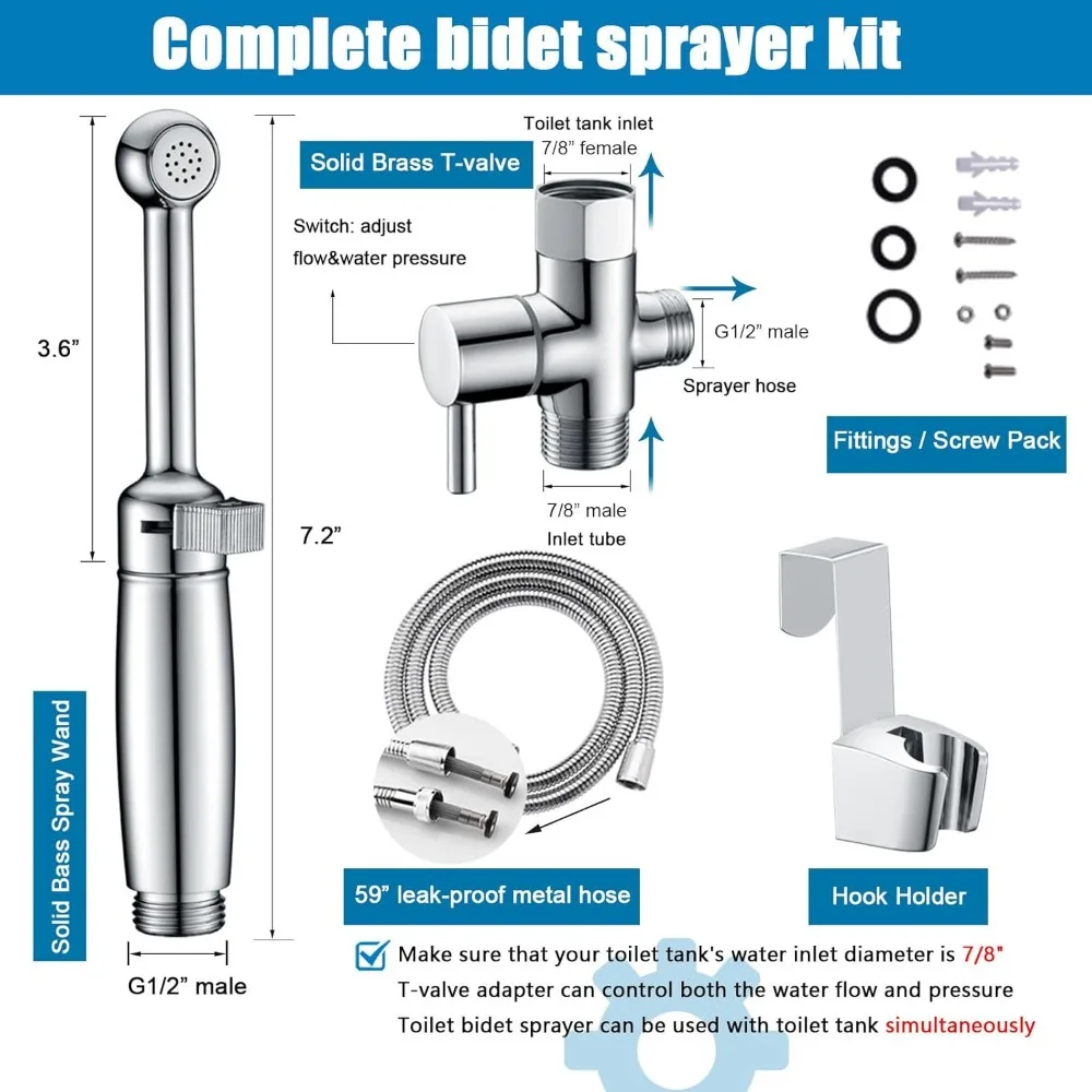 Handheld Bidet Sprayer for Toilet, Cloth Diaper Sprayer Set Hand Held Bidet Jet Spray for Toilet with Backflow Preventer