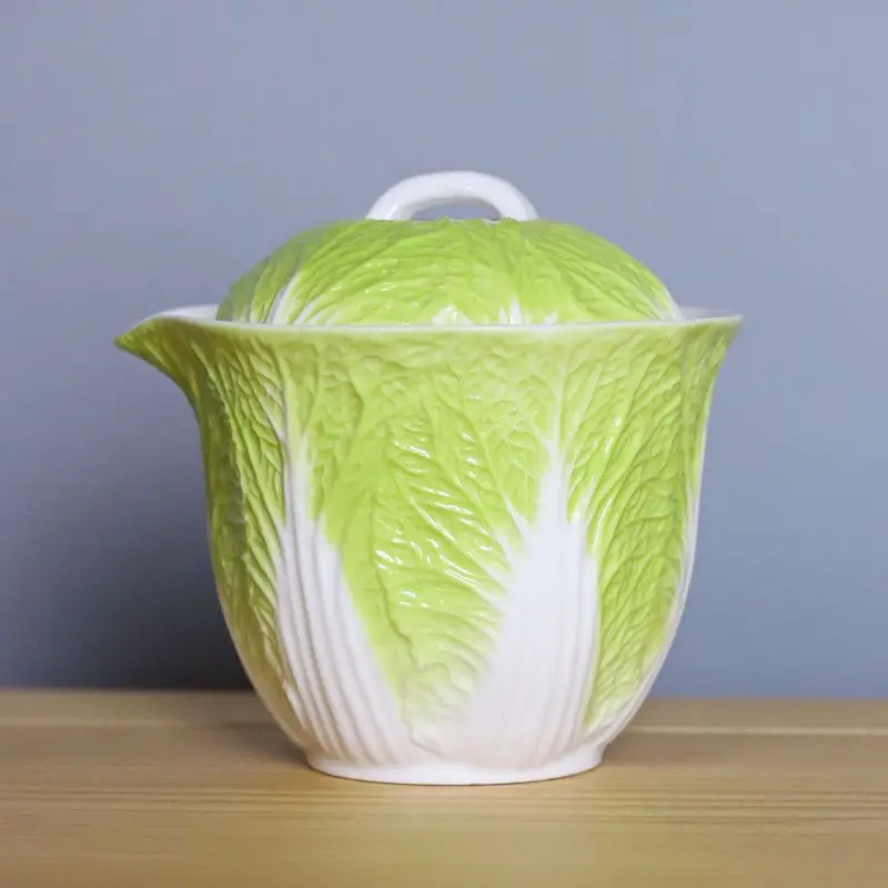 

Cover Bowl Dehua White Porcelain Tea Bowl New Product Creative Cabbage Ceramic Kung Fu Tea Set Tea Bowl with Lid Anti-scalding