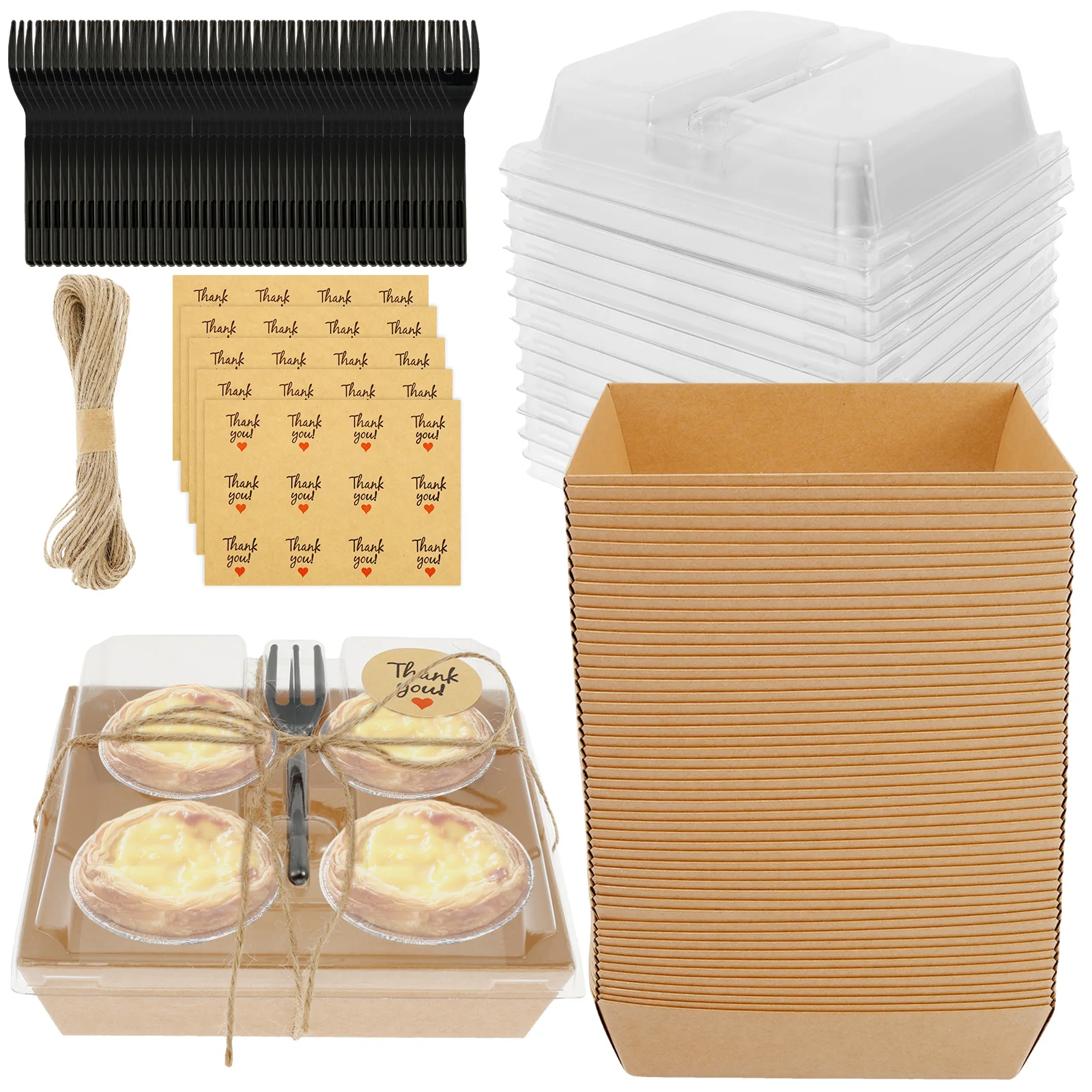 Caja de papel para pastel de 50 piezas, contenedor de postre de papel Kraft, caja de embalaje para pastel sellado, caja de pastelería para galletas y pan para boda, fiesta de cumpleaños