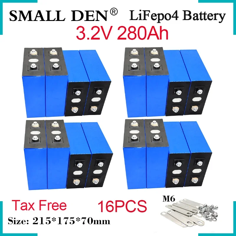 

16PCS New 3.2V 280Ah Lifepo4 Rechargeable Battery 3C Large Capacity DIY 12V 24V Electric Car RV Golf Cart Solar Storage Supply