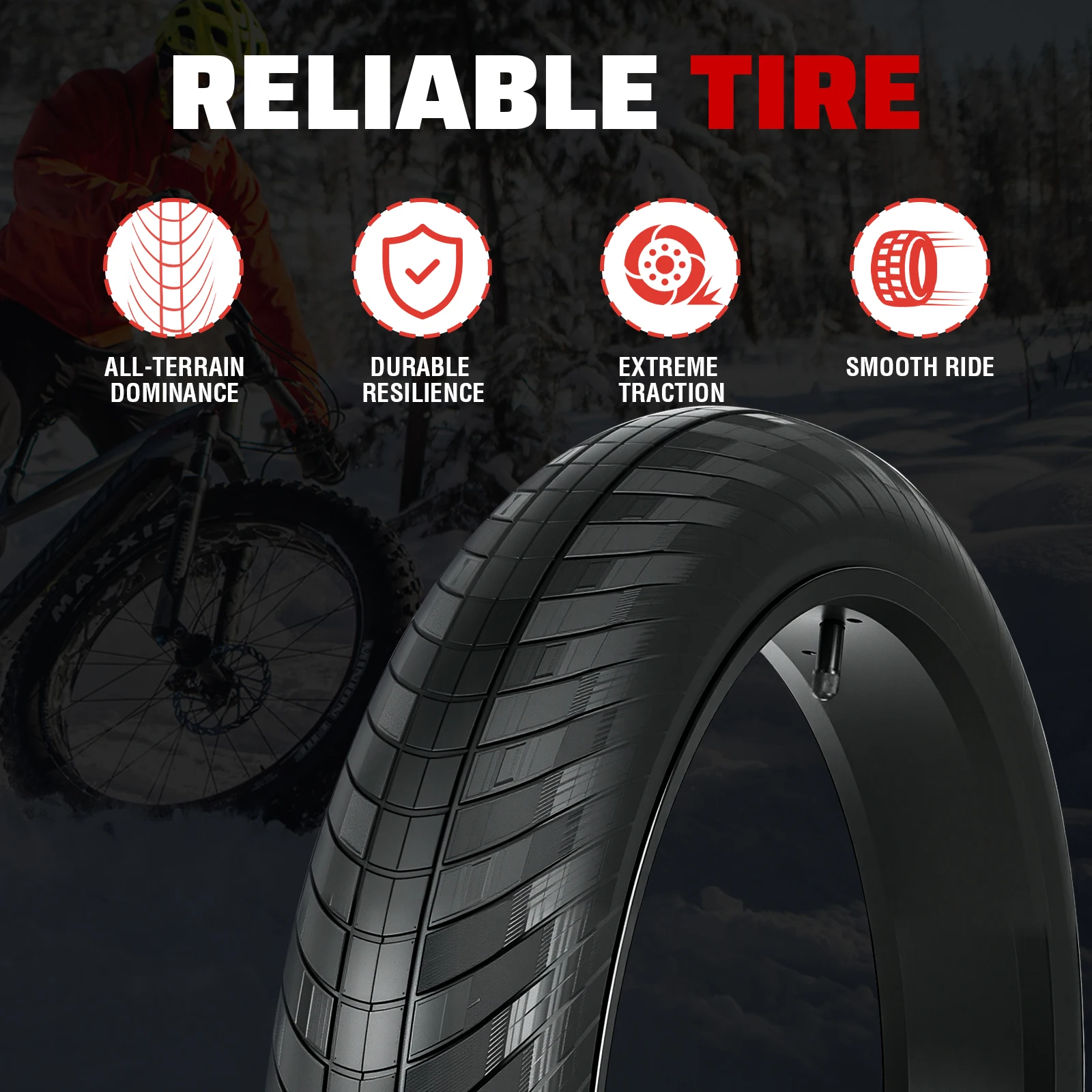 ZUKKA 1er-Pack 20/24/26x3.0 Fatbike-Reifen E-Bike-Reifen MTB Hochbelastbare Verschleißfeste E-Bike Mountainbike Schneereifen – Detail 3