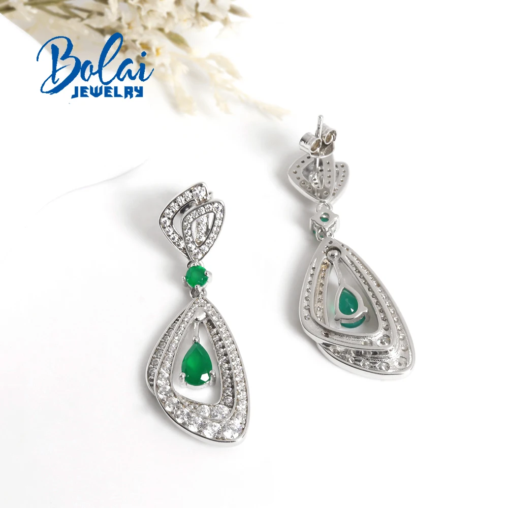 Brincos de prata 925 de ágata verde natural com design lindo e elegante para mulheres e meninas, presentes de festa e feriado