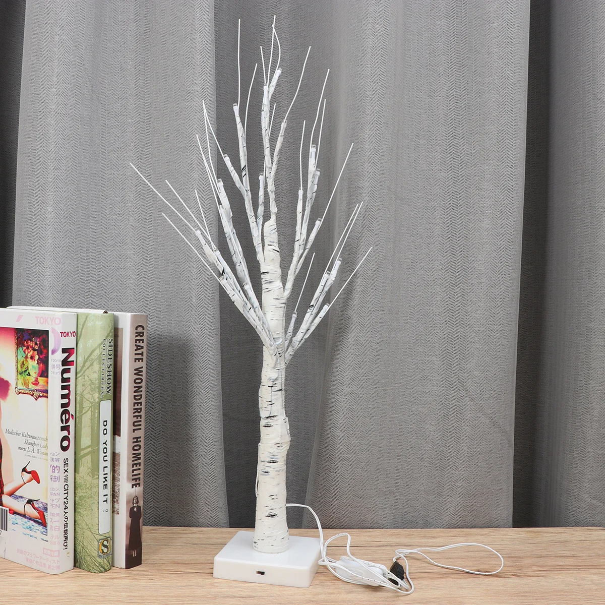 24 المصابيح الأبيض البتولا شجرة الزخرفية مصباح USB السرير الجدول مصباح الليل لغرفة المعيشة غرفة نوم توفير الطاقة جو دافئ #6