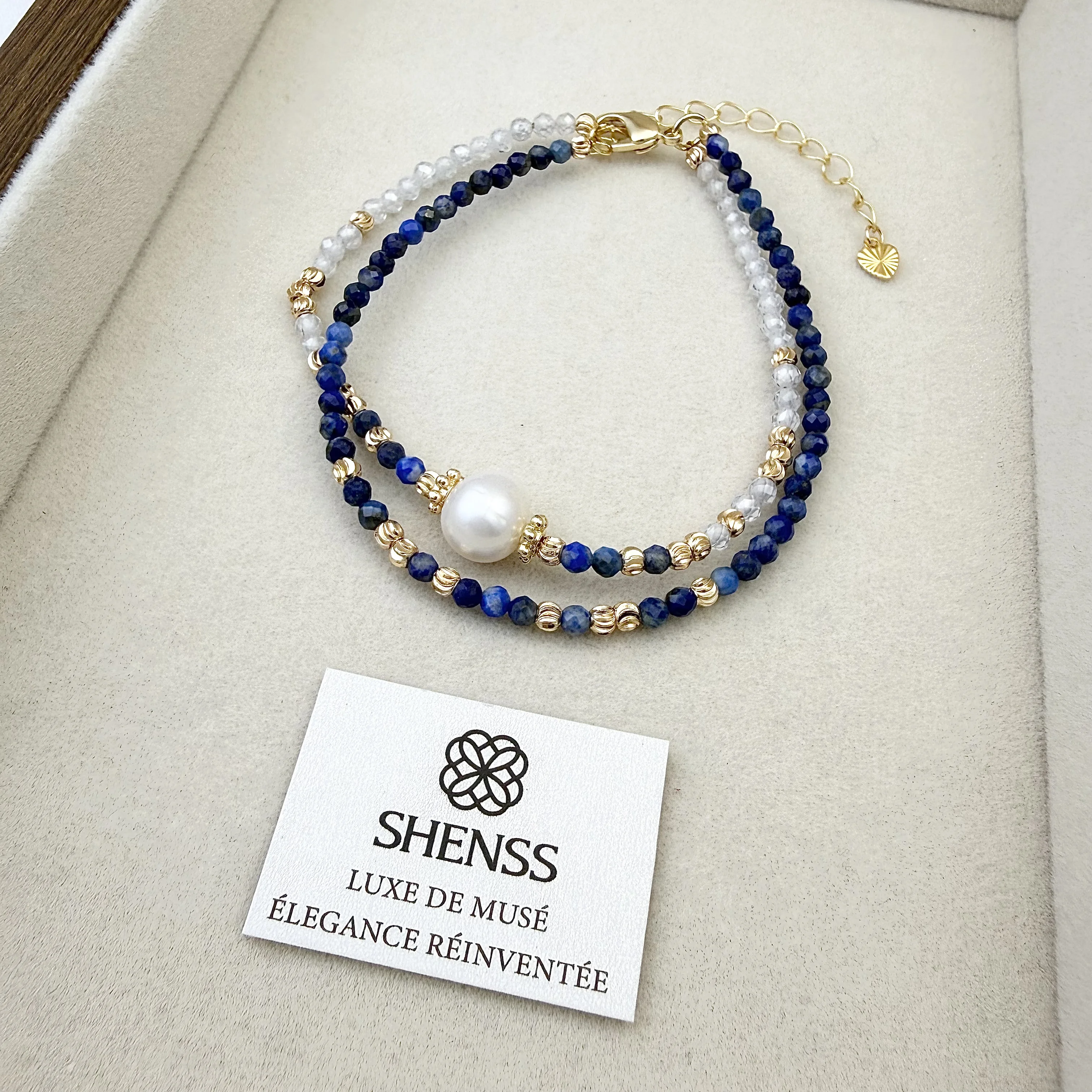 Lapis Lazuli & Zircon Pearl Jewelry Set Luxury Blue-White Contrast Necklace Bracelet Earrings Elegant Versatile Gift for Her view 5