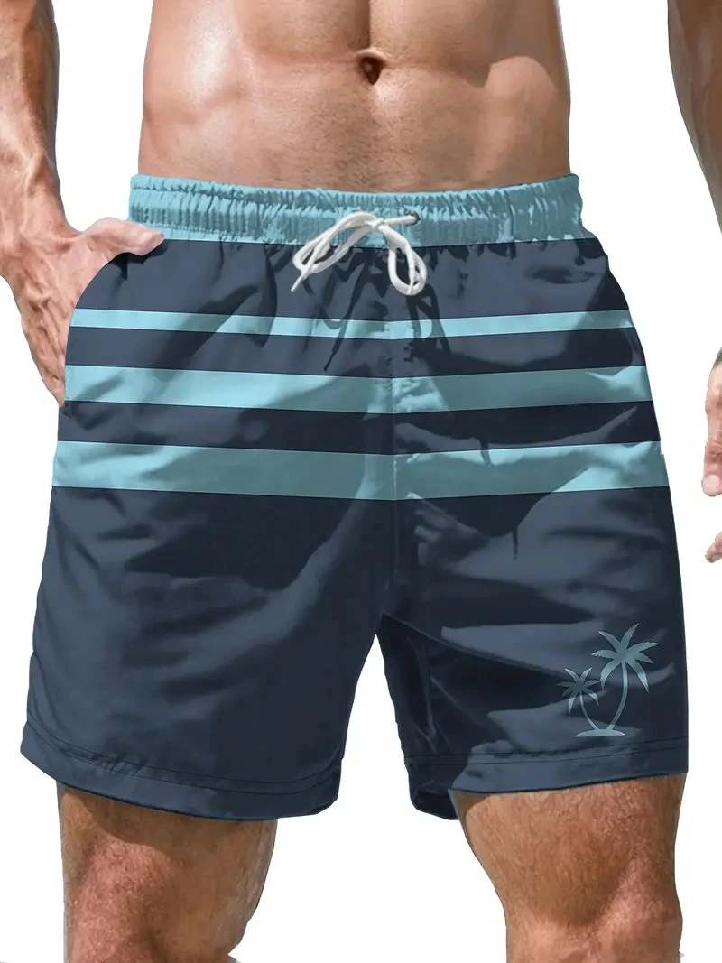 بسيطة مخطط الرسم شورتات للبحر للرجال الصيف عارضة ارتداء اليومي 3D المطبوعة السراويل القصيرة فضفاضة تنفس بارد السباحة جذوع