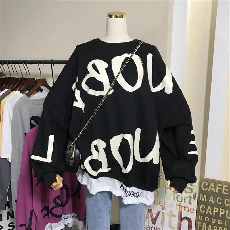 

Весенне-осенний женский свитшот свободного кроя, тонкий, новинка 2026 года, в корейском стиле, модный, с имитацией двухслойности, с дырками и вставками, верхняя одежда