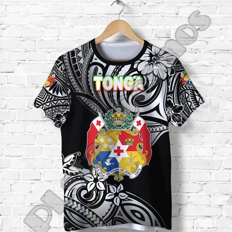 Vintage Tattoo 3D Printed Short Sleeved T-shirt, Summer Casual Street Clothing, Personalized Name, Tonga Polynesia, Liahona, Hig