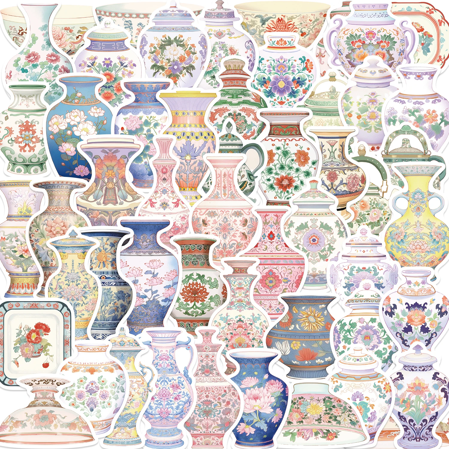 52Pcs Retro Chinese Style Porcelain Design Stickers Self Adhesive DIY Skateboard Guitar Laptop Phone Decals StickerToys