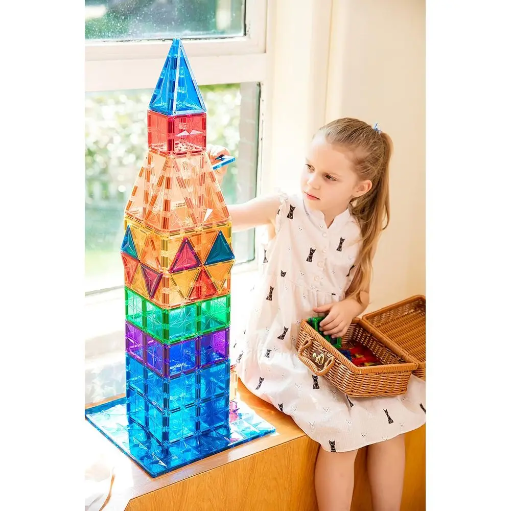 Authentic STEM MagnetTiles - 182-Piece Magnetic Building Blocks Set for Kids Ages 3-8
