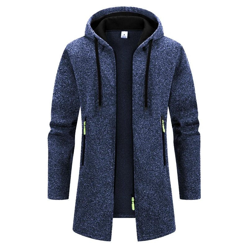 الخريف الرجال سترة طويلة بلوزات عادية مقنعين بالأزرار الرجال أبلى بطانة سمكا الدافئة هوديس المعتاد الشتاء سترة علوية #2