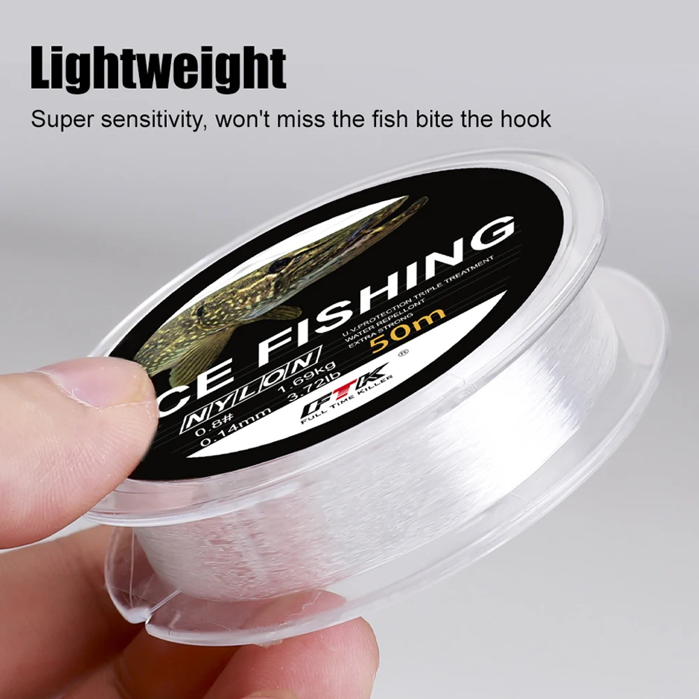 FTK 50M Ice Fishing Line Nylon Super Strong 3.72LB-21.34LB Freshwater Carp Line Fishing Accessories 0.14mm-0.35mm